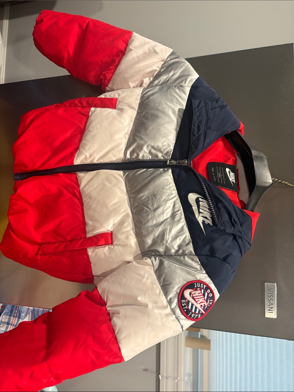 Nike Red, Navy & Silver Colorblock Kids Puffer Jacket
